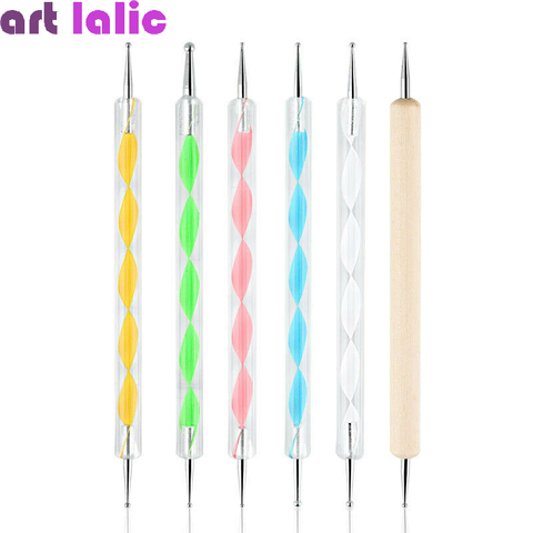 1pc Professional 2 ways Nail Art Dotting Pen Plastic Swirl Wood Marbleizing Steel Dotting Rhinestones Manicure Tools ► Photo 1/6