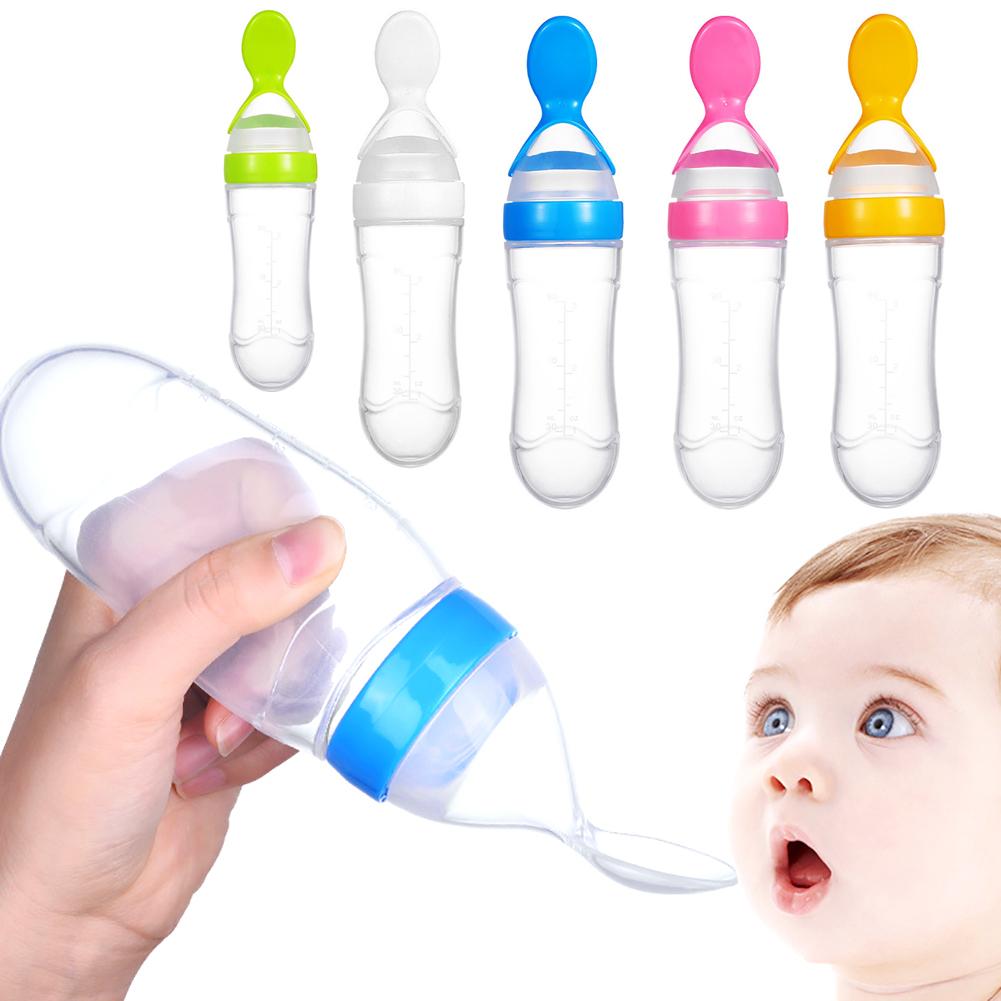 Baby Feeding Bottle With Spoon 90ml Silicone Newborn Infant Squeeze Spoon