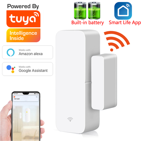 WiFi Wireless Door Window Sensor,TUYA Smart Alarm with Free Notification  APP Control Home Security Alarm System, Compatible with Alexa, Google Home