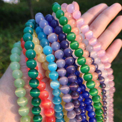 Mixed Colors Cat's Eye Opal Beads Natural Stone Glass Loose Beads for Jewelry Making DIY Bracelets Findings 4/6/8/10/12mm 15'' ► Photo 1/6