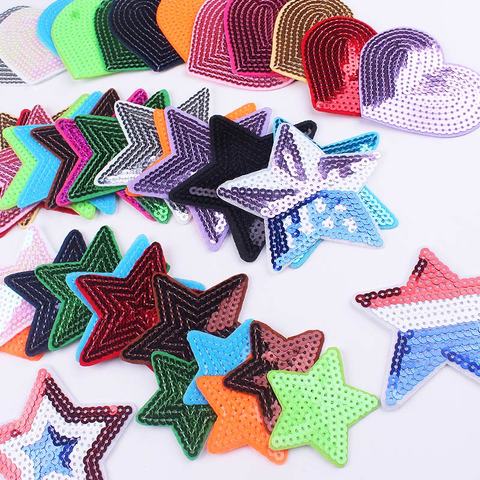 10pcs/lot Sequins Star Patch Iron On Patches On Clothes Cartoon Star Heart Appliques Patches For Clothing Sticker Sewing Patches ► Photo 1/6