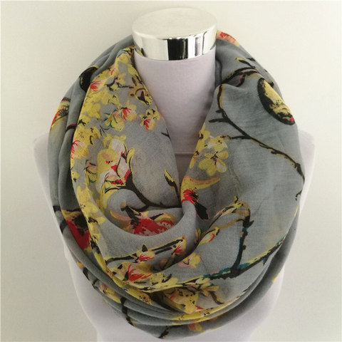 New Magpie Bird Print viscose Match Ipek Esarp loop Scarves hot flower infinity Scarf spring Wraps hot ring scarf for women ► Photo 1/6