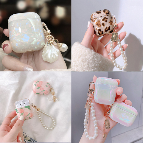 3D Pearl Pendant Water Drop Rainbow Leopard Print Hard Headset Cover For Airpods 1 2 3 Pro Headphone Earphone Case Pearl Gifts ► Photo 1/6