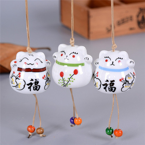 Ceramic Windchimes Lucky Cat Pendant good luck Wind Car Chimes Ornament Hanging Miniature Figurine for chinese antique porcelain ► Photo 1/6