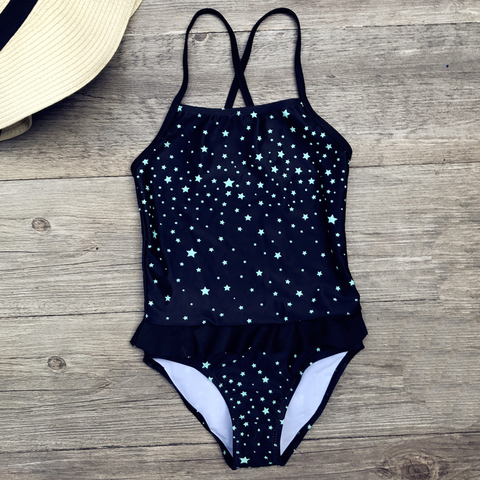 Girls One Piece Swimwear Black Star Pattern Girl Bodysuit Children Swimsuits Kids Bathing Suits 5-12 Years Girls Swim Beach Wear ► Photo 1/6