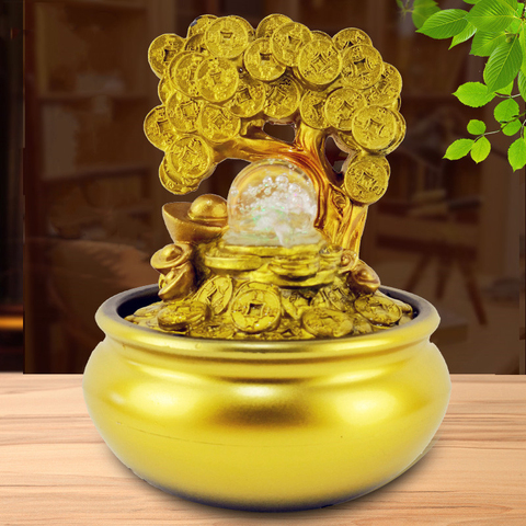 Gold Money Tree Water Fountain Ornaments Home Lucky Feng Shui Transfer Ball Waterscape Office Living Room Desktop Air Humidifier ► Photo 1/6