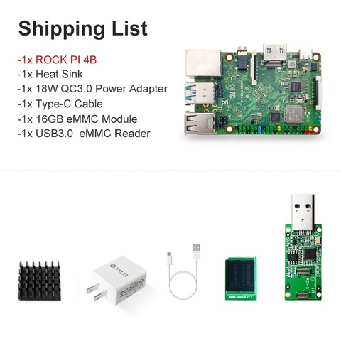 ROCK PI 4B V1.4 with Accessories iRockchip RK3399 Cortex SBC/Single Board Computer Compatible with Raspberry Pi Display ► Photo 1/6