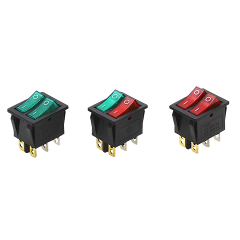 Double Boat Rocker Switch 6 Pin On-Off With Green Red Light 20A 125VAC ► Photo 1/6
