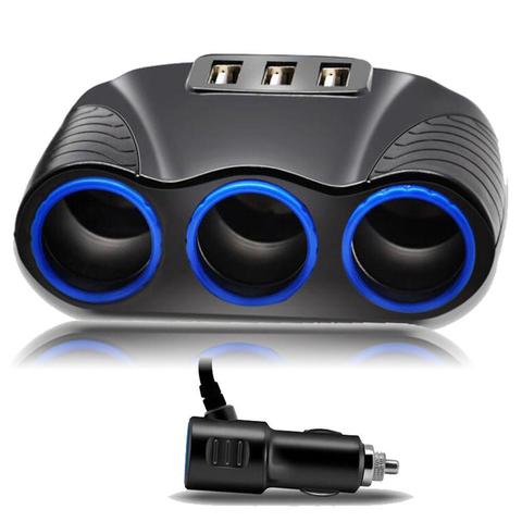 3 USB Port 3 Way 3.1A Blue Led Car Cigarettes Lighter Socket Splitter Hub Power Adapter 12V-24V For iPad Smartphone DVR GPS ► Photo 1/1