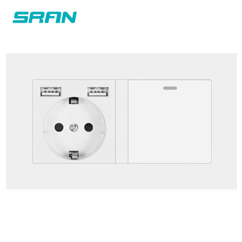 SRAN EU socket with rocker switch，220v 16A wall power socket with usb 146*86 pc panel with light switch 1 gang 1/2/3 way outlet ► Photo 1/6