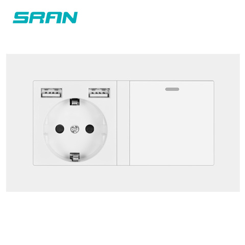 SRAN EU socket with rocker switch，220v 16A wall power socket with usb 146*86 pc panel with light switch 1 gang 1/2/3 way outlet ► Photo 1/6