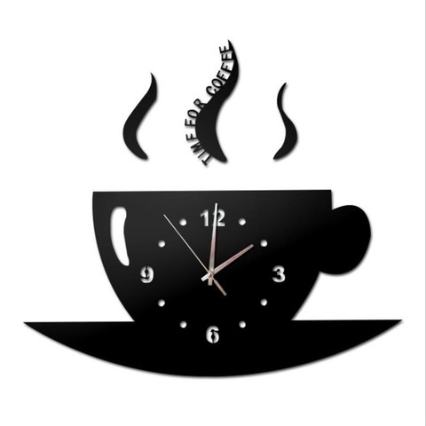 home decoration3D modern design mirror wall clock coffee cup silent new home clock self-adhesive quartz sticker kitchen klok ► Photo 1/6