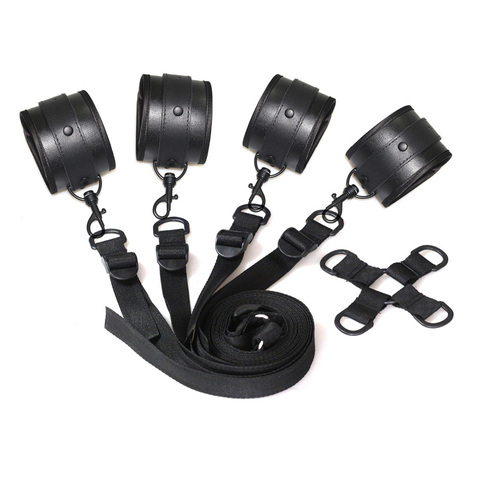 Black PU Handcuffs leather BDSM Sex Bondage kit Slave Fetish bedroom sex bandage Ankle cuffs restraint set adult toys For Couple ► Photo 1/6