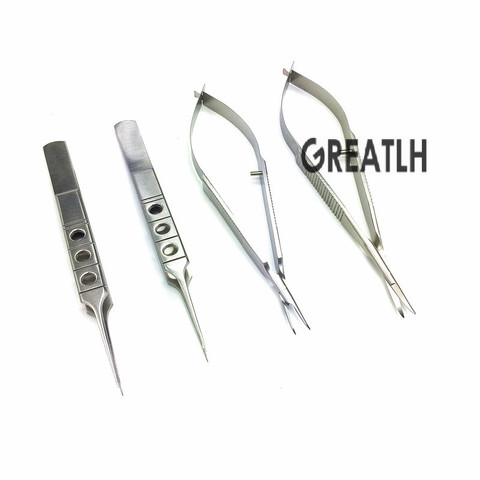 4pcs/set 12.5cm scissors Ophthalmic Needle holders tweezers ophthalmic microsurgical eye instruments ► Photo 1/6