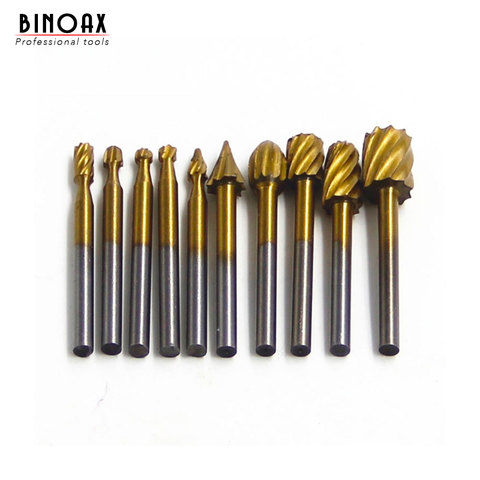 BINOAX 10pcs Titanium Dremel Routing Wood Rotary Milling Rotary File Cutter Woodworking Carving Carved Knife Cutter Tools ► Photo 1/3