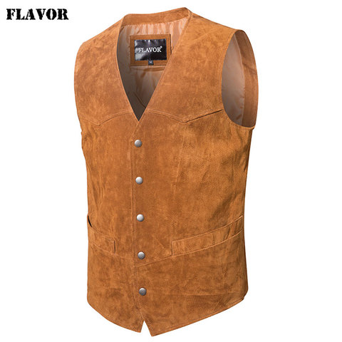 Mew Men's Genuine Leather Cowboy Vest Real leather vintage Vest Men ► Photo 1/6