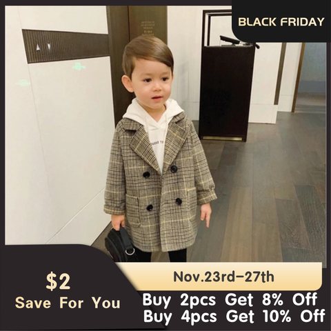 Baby Boy Girls Woolen Jacket Long Double Breasted Warm Infant Toddle Lapel Tweed Coat Spring Autumn Winter Baby Outwear Clothes ► Photo 1/6