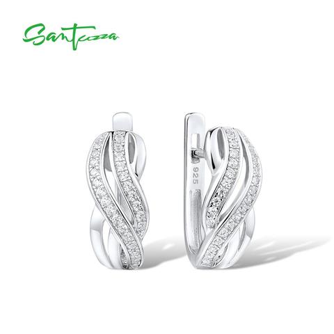 SANTUZZA Silver Earrings For Women Pure 925 Sterling Silver Stud Earrings Silver White CZ  brincos Fashion Jewelry ► Photo 1/6