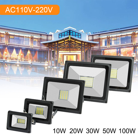 LED Floodlight AC110V 220V 10W 20W 30W 50W 100W Warm/Cold White Outdoor Waterproof IP65 Focus Spotlight Courtyard Door Lighting ► Photo 1/6