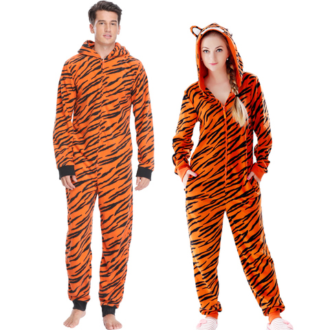 Plus Size Fleece Tiger Pyjamas Women Stitch Onesie Animal Costumes Jumpsuits Couple Coverall Pajamas Onesie For Adult Kingurumi ► Photo 1/6