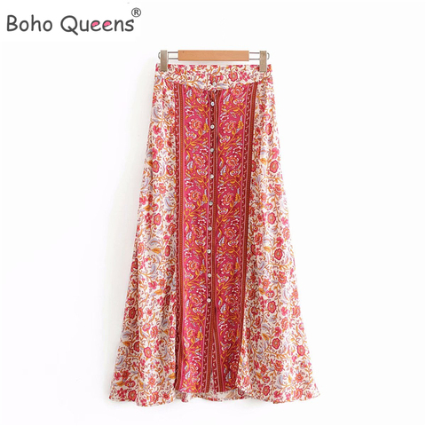 Boho Queens summer Hippie beach skirt Mesh stitching cute floral printed Bohemian long maxi skirt female oversize ► Photo 1/6