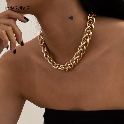 IngeSight.Z Retro Twisted Metal Curb Miami Choker Necklace Hip Hop Chunky Thick Aluminium Chain Short Clavicle Necklaces Jewelry ► Photo 1/6