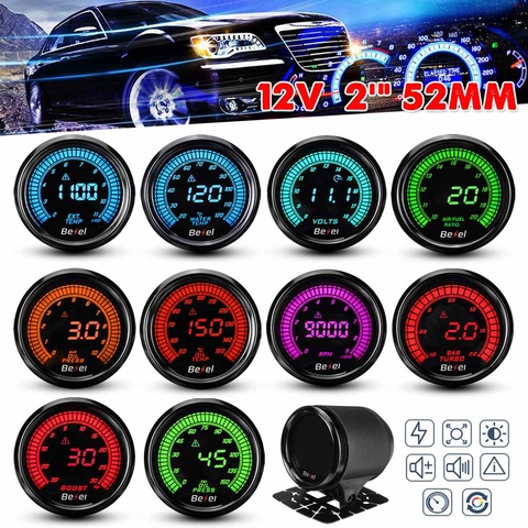 2'' 52mm Universal Car Digital LED Gauge Water Oil Temp/Press Volt Tacho Boost PSI/BAR AFR EGT Gauge 10 Colors with Gauge Holder ► Photo 1/6