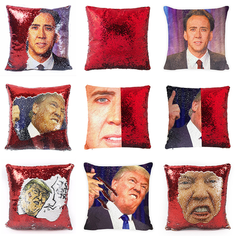 1pcs Trump Reversible Shiny Pillow Case Magic Nicholas Cage Cushion Cover Decorative Cushion Cover 40x40cm ► Photo 1/6