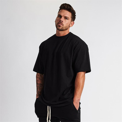 Plain Gym Clothing Fitness Wear Oversized T Shirt Men Hip Hop Sportswear Loose Short Sleeve T-shirt Muscle Bodybuilding Tshirt ► Photo 1/6