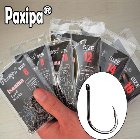 100pcs Iseama Circle Carp Eyed Fishing Hook with Hole Fly Fishhook High Carbon Steel Barbed Hook ► Photo 1/4