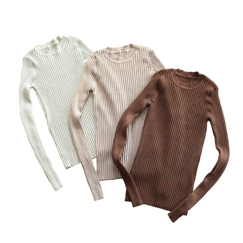 Women Sweater Pullover Basic Ribbed Sweaters Cotton Tops Knitted Solid Crew Neck With Thumb Hole ► Photo 1/6