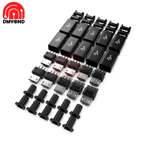 10 Sets DIY Micro USB Male Plug Connectors Connector Kit with Covers Black Charging Socket 4 in 1 Black ► Photo 1/6