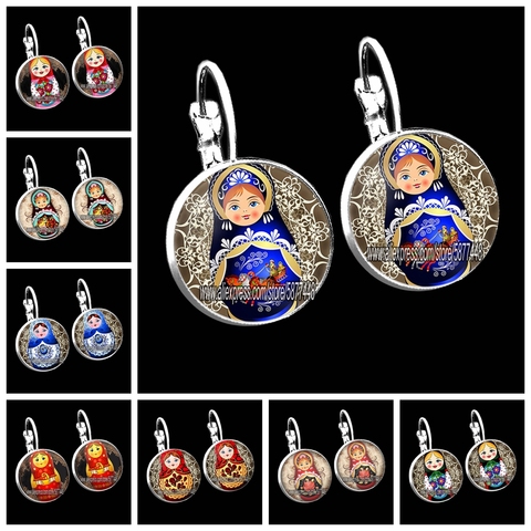 Cute Matryoshka Women Stud Earring Lovely Russian Doll 15mm Glass Cabochon Girl Earrings Gift for New Year and Christmas ► Photo 1/6