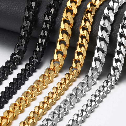 9mm/11mm Punk Stainless Steel Curb Chain Necklace Silver color Gold Black Link Chain Heavy Hip Hop Jewelry KNM07A ► Photo 1/6