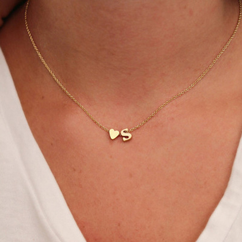 Buy Online Fashion Tiny Heart Dainty Initial Necklace Gold Silver Color Letter Name Choker Necklace For Women Girls Pendant Jewelry Gift Alitools