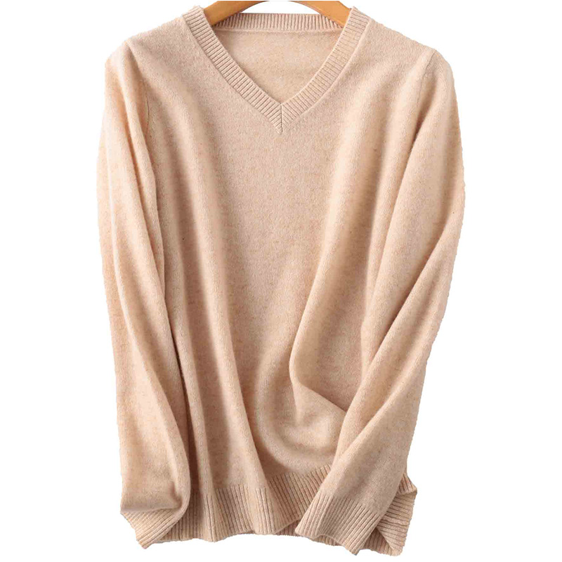 Fashion Woman Quality Winter Solid Cashmere Sweaters Knitted Warm V-Neck 