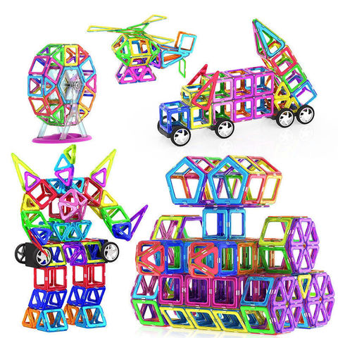 30/46pcs Big Size Magnetic Designer Magnet Building Blocks with 2 Wheels Accessories Educational constructor Toys For Children ► Photo 1/6