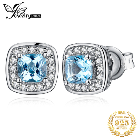 JPalace Cushion Genuine Sky Blue Topaz Stud Earrings 925 Sterling Silver Earrings For Women Korean Earings Fashion Jewelry 2022 ► Photo 1/6