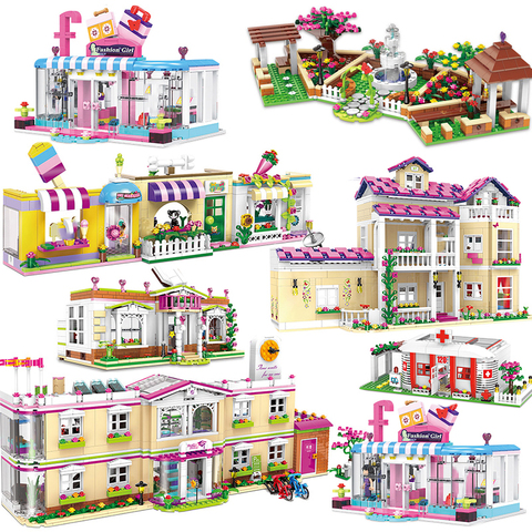 friends for girls sets city school bus architecture play house model building blocks MOC hospital mall bricks Princess Wedding ► Photo 1/6