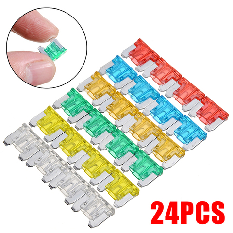24pcs Auto Car Truck Motorcycle Fuses 5A 10A 15A 20A 25A 30A Mixed Sizes Low Profile Kit Micro Mini Blade Fuse ► Photo 1/6
