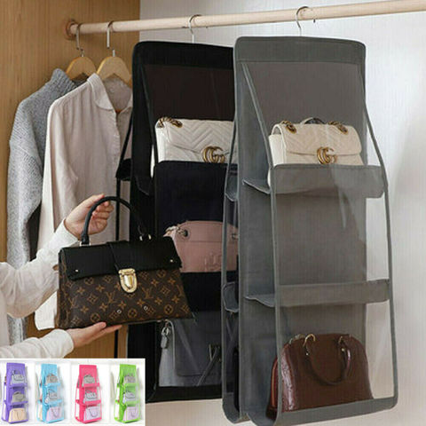 New 6 Pocket Folding Hanging Handbag Purse Storage Large Clear Holder Anti-dust Organizer Rack Hook Hanger 7 color ► Photo 1/6