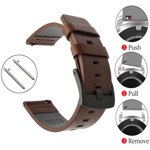 22mm Italy Genuine Leather Watchband for Moto 360 2 46mm Men Ticwatch 1 Gear 2 Neo Live Pebble Time Smart Watch Band Wrist Strap ► Photo 1/6