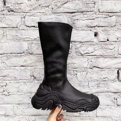 NEW Martin Boots Up Knee High Boots Women Autumn Soft Leather Fashion Square Heel Woman Shoes Winter Hot Sale Female ► Photo 1/6