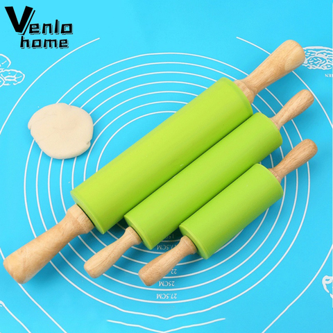 Non-Stick Silicone Rolling Pin Wooden Handle Pastry Dough Flour Roller Kitchen Cooking Baking Tool For Pasta Cookie Dough ► Photo 1/6