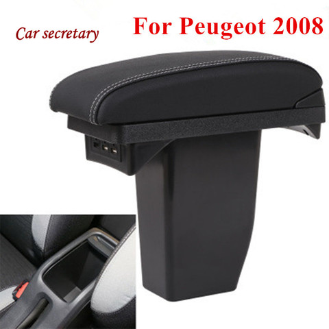 New for Peugeot 2008 double layer PU leather USB for car Accessories armrest box central storage box overall armrest box ► Photo 1/6