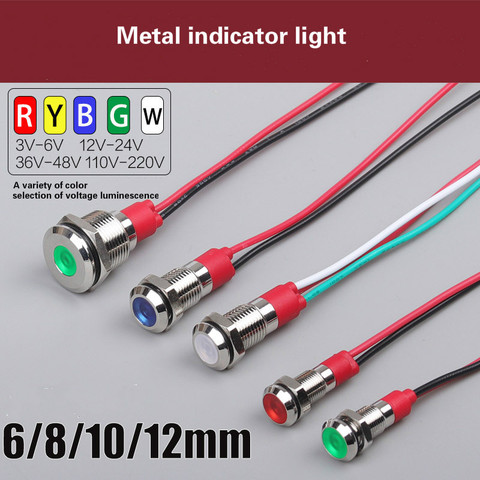 1pcs 6mm 8mm 10mm 12mm Warning Indicator Light Signal Light Indicator Wire 3V 5V 12V 24V 110V 220 Waterproof IP67 Metal LED ► Photo 1/6