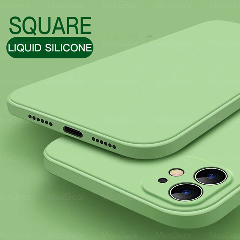 New Luxury Original Square Liquid Silicone Soft Case For iPhone 11 Pro X XR XS Max 7 8 6 6s Plus SE 2 2022 12 Mini Phone Cover ► Photo 1/6