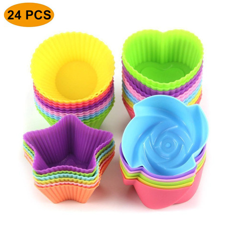 24pcs/pack Silicone Cupcake Liners Reusable Baking Cups Pan Nonstick Easy Clean Pastry Muffin Molds Wrapper Chocolate Holders ► Photo 1/6