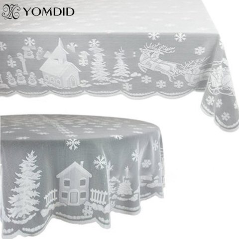 YOMDID White Lace Tablecloth Macrame Tablecloth Noel Round/Rectangle Wedding Dining Table Cover Christmas Party Home Decor ► Photo 1/6