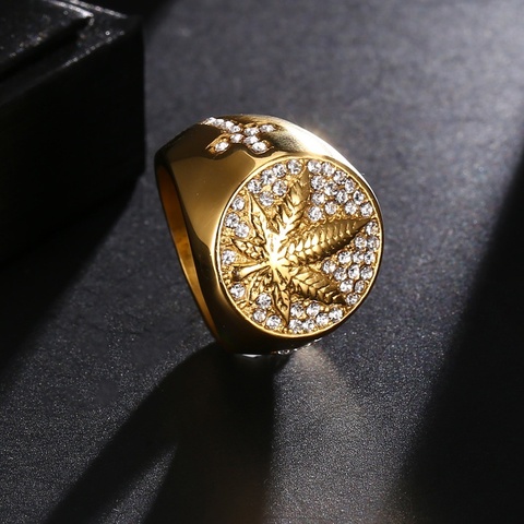 Europe and America Style Micro Inlaid Zircon Maple Leaf Signet Ring Classic Men Rock Punk Party Jewelry ► Photo 1/6